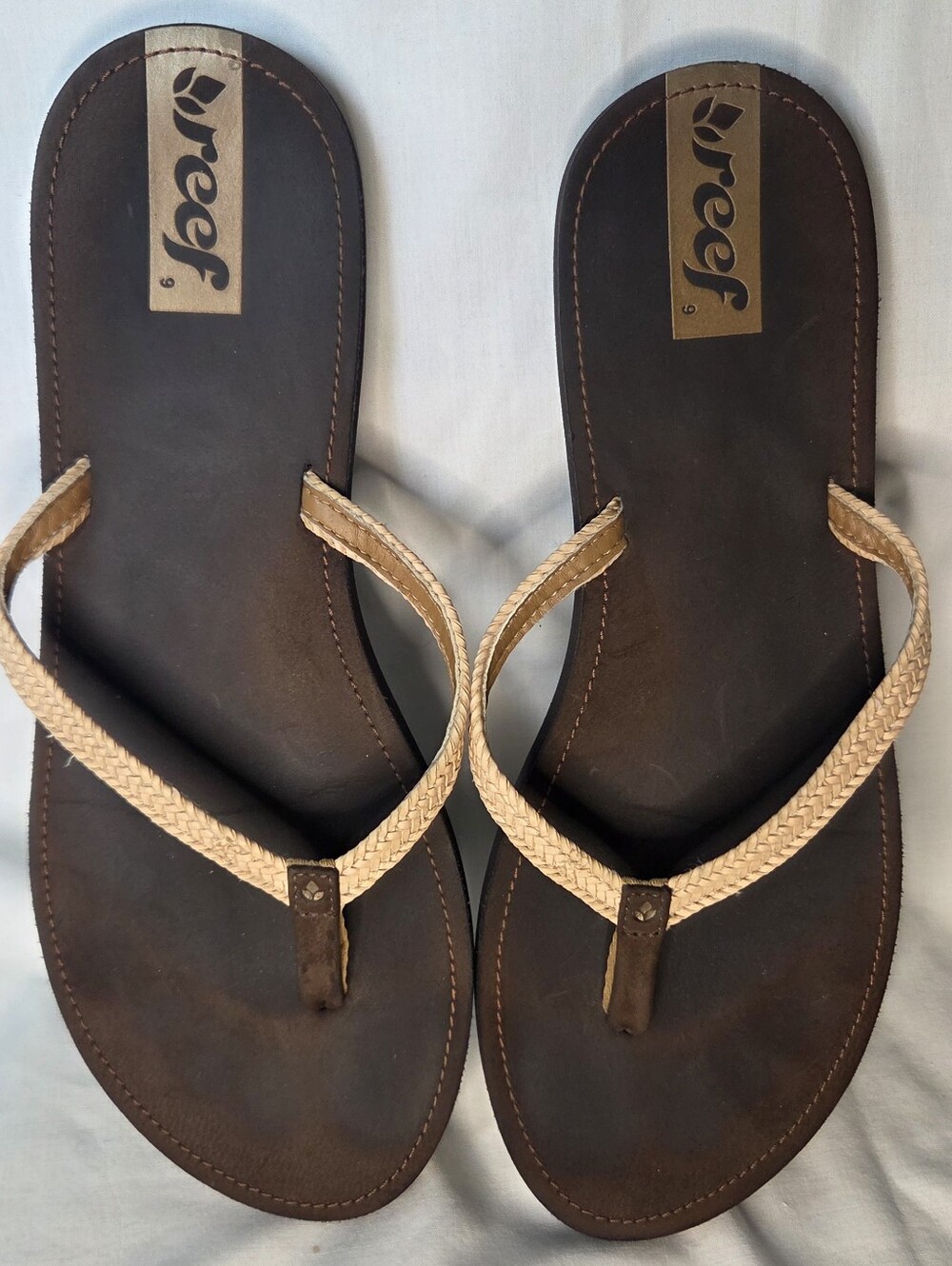 Women's Reef Downtown Truss Cream Braided Strap Thong Sandals Flip Flops Sz 9